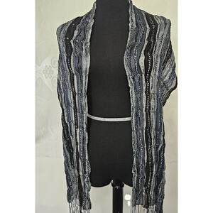 Rayon Crinkle Fringe Scarf Lightweight Black Silver Grey Whimsygoth Fairygoth